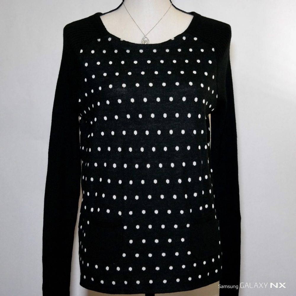 LOFT Black & White Polka Dot Sweater Pockets NWOT